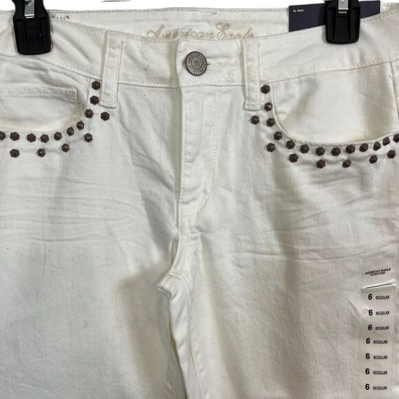 AMERICAN EAGLE SKINNY STRETCH White Wash Low Rise Studded Jeans NWT sz 6 x 32 - Picture 2 of 16